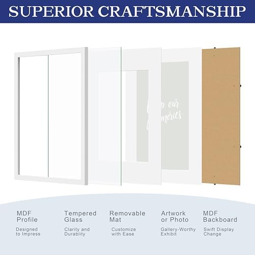 An&He 11 x 14 Picture Frame, 1Pack, White Photo Frames, Wooden Frame with High Definition Tempered Glass for Wall and Tabletop Display