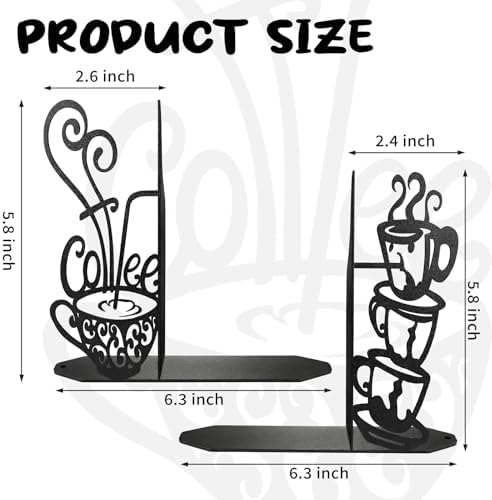 ENCIMART Creative Coffee Book Ends for Shelves Metal Bookends Decorative