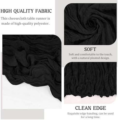 2 Pack 120 Inch Black Cheesecloth Table Runner Boho Rustic Gauze Sheer Romantic 10 FT Long Cheese Cloth Table Runner for Bridal Baby Shower Wedding Party Birthday Holiday Home Easter Decor