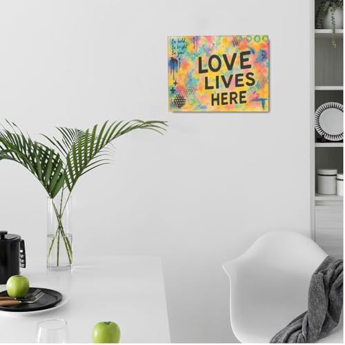 Crekviy Banksy Wall Art Street Graffti Wall Decor Romantic Love Canvas Prints Painting Love Lives Here Artwork Decorations for Bathroom Bedroom Living Room Framed Gifts 12"x16"