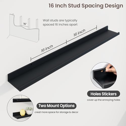 Axeman Picture Ledge Shelf, 48 Inch Black Floating Shelves Set of 3