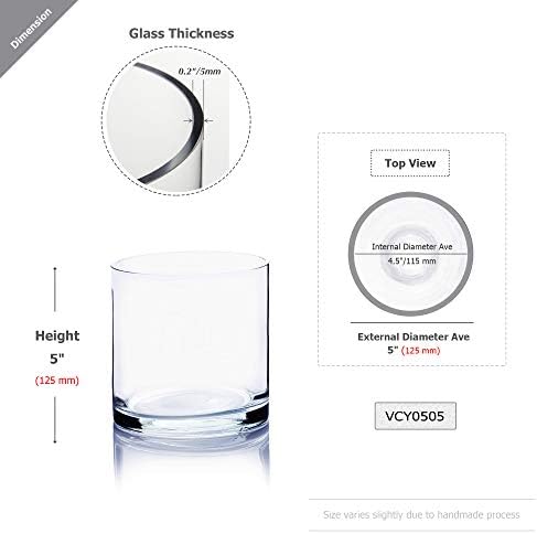 WGV Cylinder Vase Bulk, Diameter 5", Height 5", Clear Glass Floral Planter Container, Floating Candle Holder for Wedding Party Event Home Office Decor, 12 Pieces