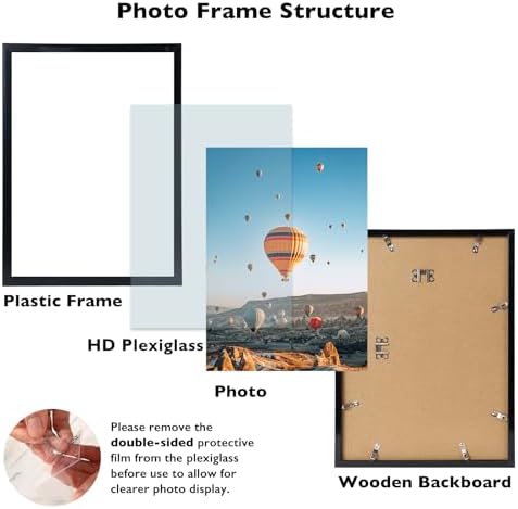 JCJMY 12x15 Black Picture Frame Set of 6, Horizontal and Vertical Formats for Wall Hanging, 12 x 15 Wall Gallery Poster Photo Frames with Durable Shatter Resistant Plexiglass, 6 Pack, Black