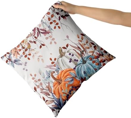 Giwawa Fall Pillow Covers Set of 2 16x16 Inch Orange Blue White Pumpkins Autumn Leaves Thanksgiving Cushion Covers Farmhouse Decorative Square Double Sided Throw Pillowcases for Indoor Outdoor Holiday