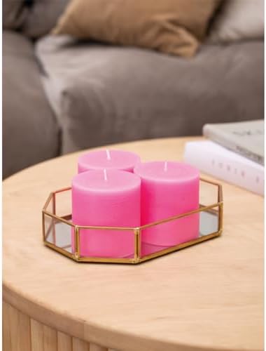 CANDWAX 3x3 Pink Pillar Candles Set of 3 - Long Burning Unscented Smokeless Dripless Pillar Candles - Pink Candle Set for Wedding, Special Occasions and Ordinary Dinners - Spring Candle Pillars