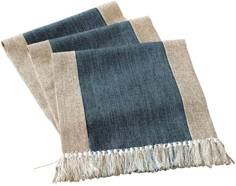 Farmhouse Rustic Faux Linen Dining Table Runner 15 x 94 Inch Blue
