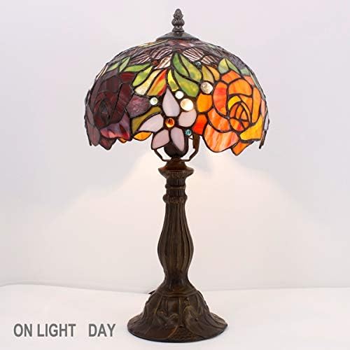 WERFACTORY Tiffany Style Table Lamp Stained Glass Bedside Lamp 18 Inch Tall
