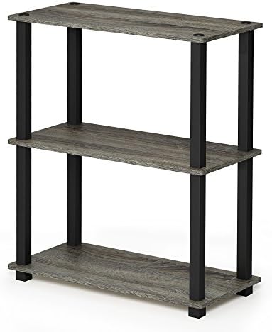 Furinno TURN-S-TUBE Storage Shelves Set of 2, 3-Tier Book Shelf, Corner Shelf, Toolless Open Shelves, Square Tubes, for Organization and Storage, Living Room, Garage, Home Office, French Oak