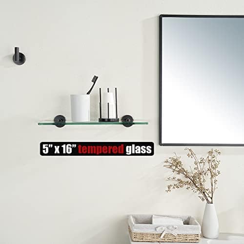 JQK Bathroom Glass Shelf Oil Rubbed Bronze, Tempered Glass Shower Storage 16 by 5 inches, 304 Stainless Steel ORB Wall Mount 2 Pack, TGS101L16-ORB-P2