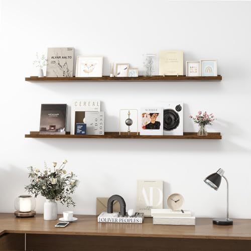 Acovy Picture Ledge Shelf, Wood, 56 inch, Walnut, Set of 2