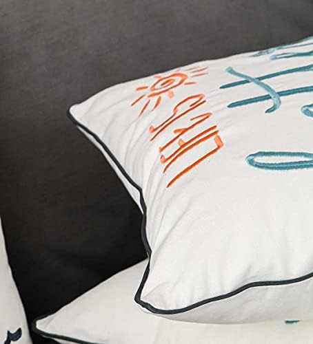 Embroidered Life is Better At The Lake Throw Pillow Cover,Square 18 inches Decorative Canvas Pillow Cover with Life is Better At The Lake Pattern,Cover Only