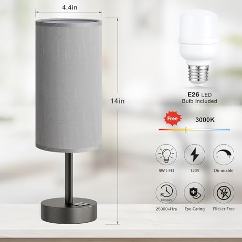 Dicoool Bedside Table Lamp for Bedroom - 3-Way Dimmable Touch Lamp, USB A+C