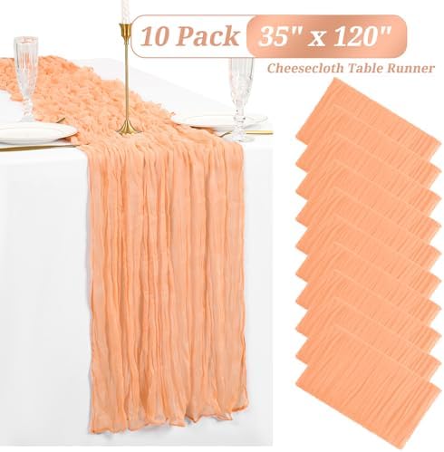 10 Pack Blush Cheesecloth Table Runner, Extra Wide 35x120 Inch