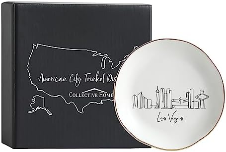 COLLECTIVE HOME - Skyline Jewelry Dish, Ceramic Trinket Dish, Landscape Jewelry Tray, Decorative City View Plate for Rings Earrings Necklaces Bracelet Watch Keys (Las Vegas)