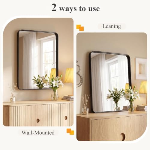NEWBULIG 30"x40" Bathroom Mirrors, Wall Mirror for Over Sink, Black | Matte Metal Framed Vanity Mirror with Tempered Glass, Entryway, Living Room, Bedroom