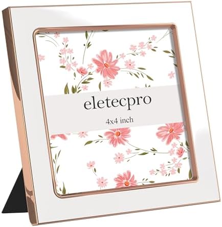 eletecpro 4x4 Enamel Picture Frame with Real Glass Cover, White, 1-Pack