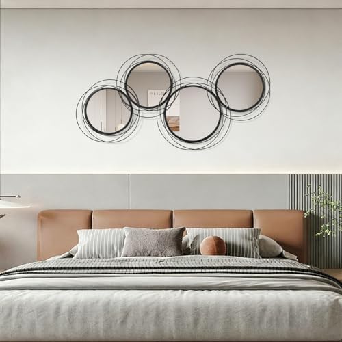 Black Wall Mirror Set, Metal Framed Round Mirror 4 Pack Circle Modern Decorative Mirrors for Living Room Bedroom Bathroom Entryway 20x40 Inch Home Decor