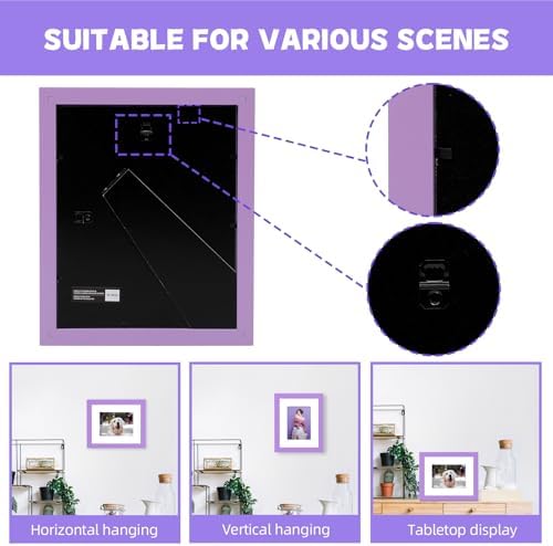 Muzilife Purple 8x10 Wood Picture Frame with Mat, Real Glass Cover, 2 Pack