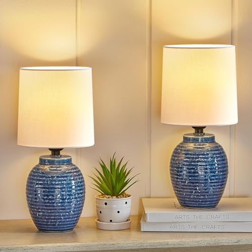 EJIAXIN Table Lamps Set of 2-13.75" Small Bedside Lamps - Classic Farmhouse Ceramic Table Lamp for Bedroom, Living Room, Nightstand, Office, Side Desk Lamp, End Table