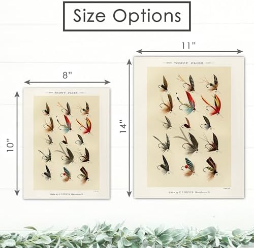 DREAM BIG PRINTABLES Vintage Fly Fishing Art Prints (Set of 4) - Unframed - 8x10 | Fishing Lure Wall Decor for Fisherman