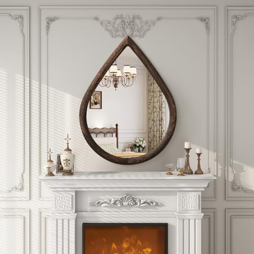 Teardrop Mirror Wall Decor Large Wall Mounted Mirrors with Wood Frame Vintage Wall Art Mirror Rustic Farmhouse Decorative Mirrors for Bathroom Entryway Living Room