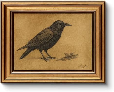 WHASAYART Gold Framed Wall Art for Living Room, Crow Painting Prints, Vintage Animal Wall Decor for Kitchen, Gothic Canvas Bedroom Pictures Artwork for Bathroom Hallway Black Crow 10L x 8W