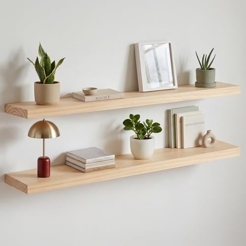 Homeforia 42 Inch Floating Shelves, High-End Solid Pine Wood, Set of 2