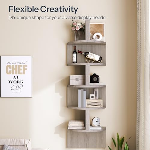 HOOBRO Corner Shelf Wall-Mounted, Set of 2 Floating Corner Shelves for Wall, 5-Tier Corner Bookshelves for Living Room, Bedroom, Bathroom, Home Office, Greige BG26BJP201