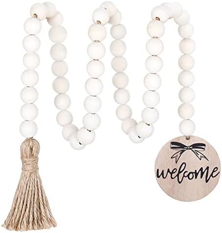 Meplait Welcome Wooden Bead Garland, 38in Decorative Beads Home Decor