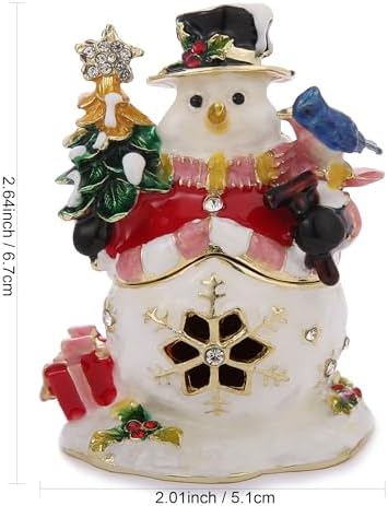 Hand Painted Christmas Trinket Box for Home Decor Accents, Enamel Hinged Jewelry Box for Bookshelf Office Table Desk Decor, Classical Figurine Collectible Keepsake Sculptures (White Snowman)
