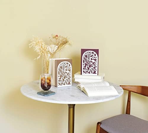 CNK Premium BookEnds - Metal Book Stoppers for Home Office, Book Shelf Holder, Decorative (Hummingbird White)