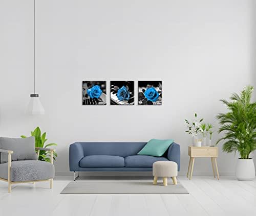 NAN Wind Blue Wall Decor for Living Room Blue Bathroom Accessories Black and White Canvas Wall Art Blue Rose Music Pictures Bedroom Decor Modern Painting Kitchen Home Decorations 20x20 3 Pcs/Set