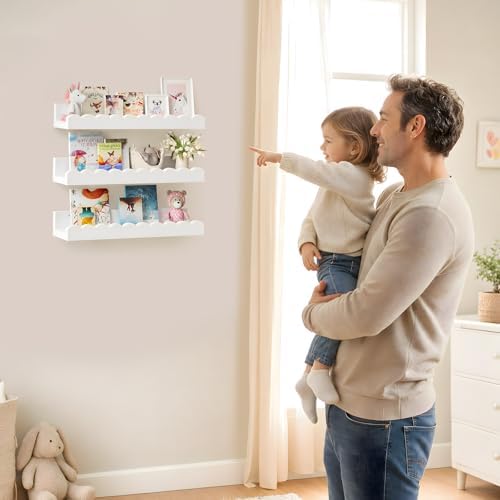 3-Pack Scalloped Shelves, Nursery Shelves, Floating Book Shelves for Wall