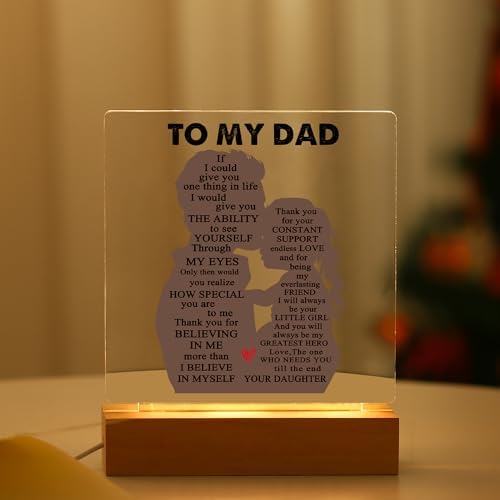 WSYEAR Gifts for Dad from Daughter, Son - Best Present Acrylic Wooden Base Lamp for Dad, Men - Dads Birthday Gift Ideas, Happy Birthday Gifts for Fathers