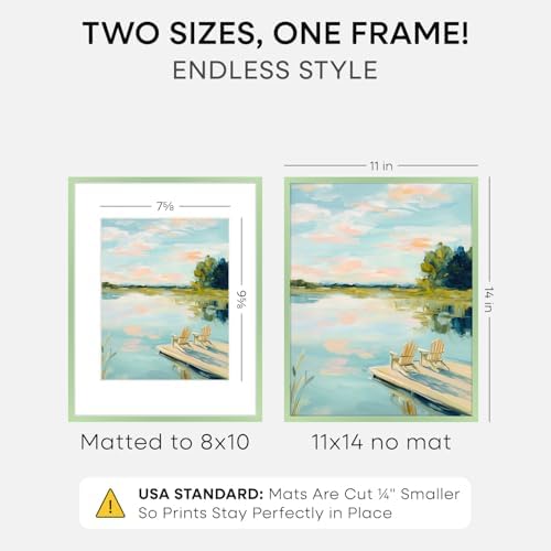 Homeforia 11x14 Green Picture Frame, High-End Metal, 8x10 Mat, Glass