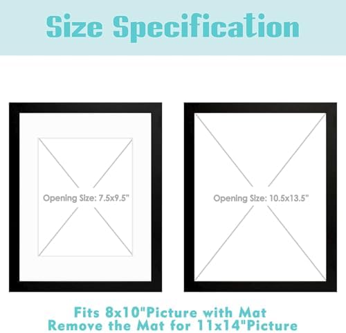 Frametory 8 Pack 11x14 Black Picture Frame with Real Glass Mat for 8x10