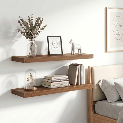 Vivelove 12 Inch Floating Shelves Wall Mounted for Display, 6.5 Deep Duty Shelves with Invisible Brackets for Living Room,Bedroom,Kitchen, Bathroom Storage & Decor,12" Wx6.5 Dx1.4 H - Walnut