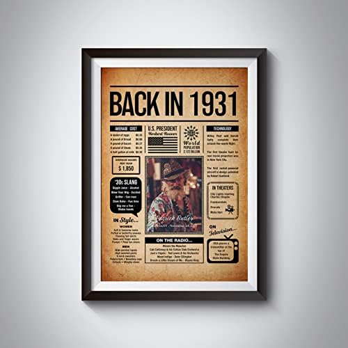 Back in 1931 Poster Sign, Personalized Birthday Gifts Idea, Custom 1931 Historical Birthday Newspaper, Born in 1931 Birthday Party Decorations, Fun Fact for the Day You Were Born, Decor Art Print