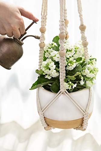 Mkono 3 Pack Macrame Plant Hangers Hanging Planters for Indoor Plants Ivory