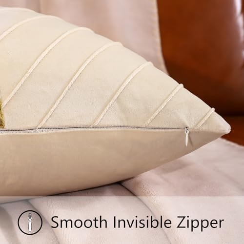 Velvet Throw Pillow Covers 20x20 inch Pack of 2 Gold Decor Cream