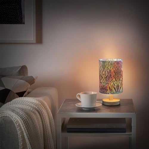 Table Lamp Colorful Tie Dye Snake Print Animal Skin Pattern Nightstand Lamp with Wood Base Fabric Lamp Shade Bedside Desk Lamp for Living Room Bedroom Kids Room Office