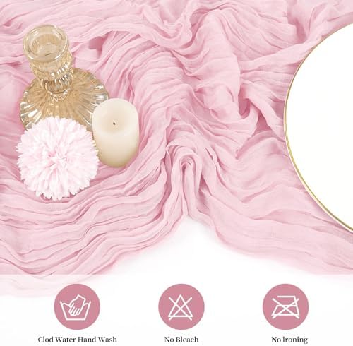 20 Pack Cheesecloth Table Runner 17 x 108 Inch, Light Pink