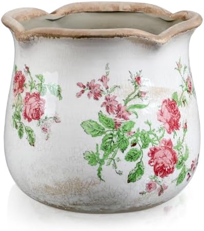 Newtay 6 Inch Vintage Ceramic Planters Crackle Glaze,Classic