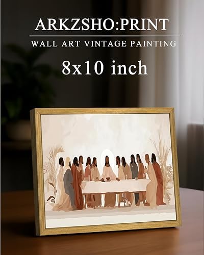Wood Framed Last Supper Wall Art, Christian Wall Decor, Religious Canvas Print Posters, Jesus Pictures Oil Paintings for Living Room Dining Room Church Prayer Room Bedroom 8x10 inch