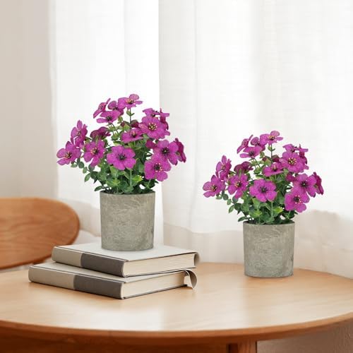 2 Pack Small Fake Plants Potted Artificial Plants Artificial Flowers Potted