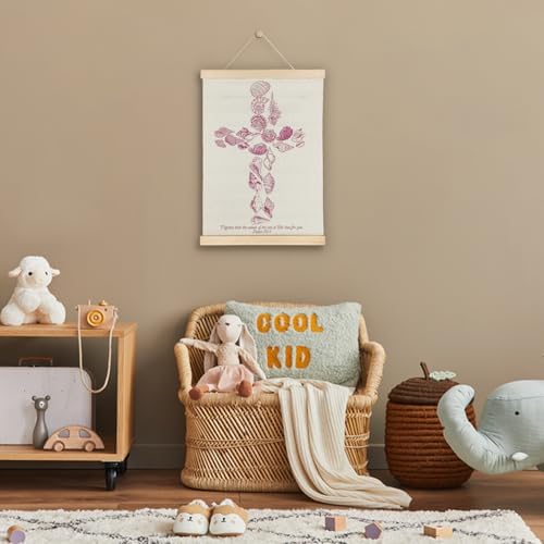 SereneHanctuary Christian Pink Coastal Beach Wall Art, Psalm 93:4 Bible Verses Wall Decor, Seashell Cross Religious Poster Hanger Frame for Girls Bedroom Home Church Decor, 12x16 Inches