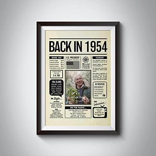 Personalized 71 year old birthday gifts - Back in 1954 Poster - Centerpiece Table Decorations 71st Birthday Party - Custom Born in 1954 Newspaper Vintage Poster for Men, Women