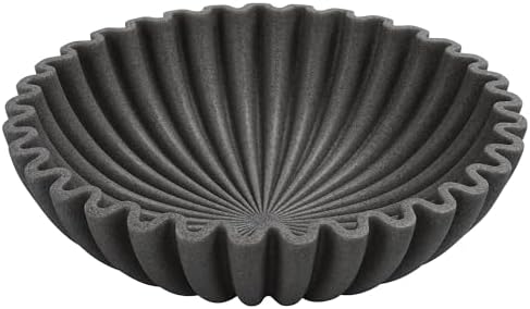 YMXYJM Large Decorative Bowl, Modern Handicraft Bowls for Home Decor, Decorative Fruit Bowl for Kitchen, Ruffle Bowl Decor, Stylish Key bowl for Entry Table, Artificial Stone Black
