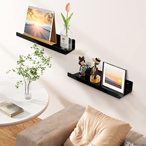 upsimples 2 Pcs 15" Acrylic Shelves for Wall Organize and Display, Black