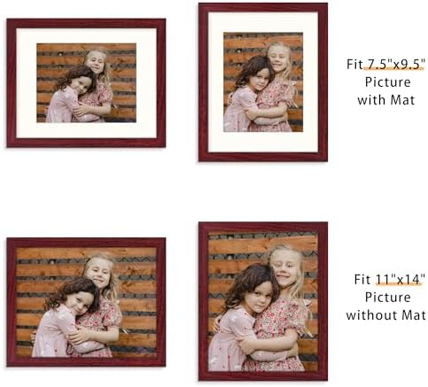 Picrit 11x14 Picture Frame Set of 12, Gallery Wall Frames, Dark Red Wood